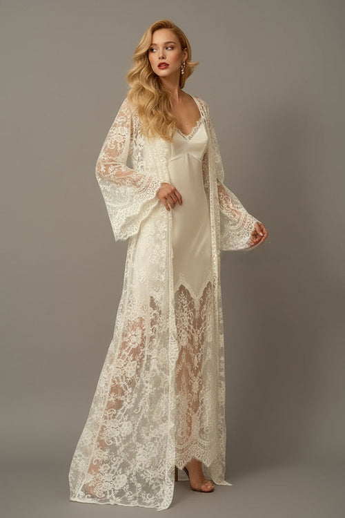 Chantilly Lace Long Robe with Silky Satin Lace Nightgown - next day shipping.