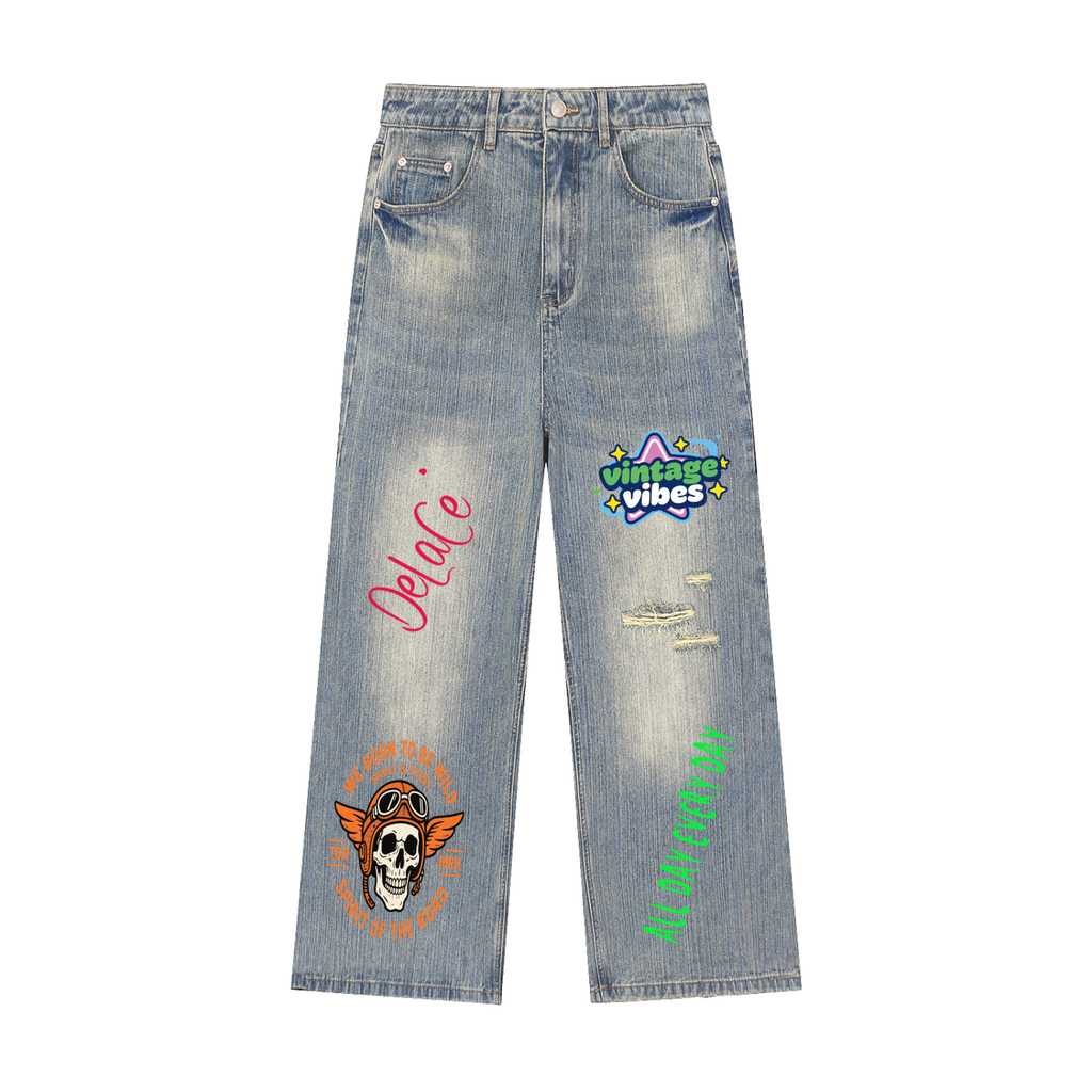 Vintage Wash Distressed Denim Jeans