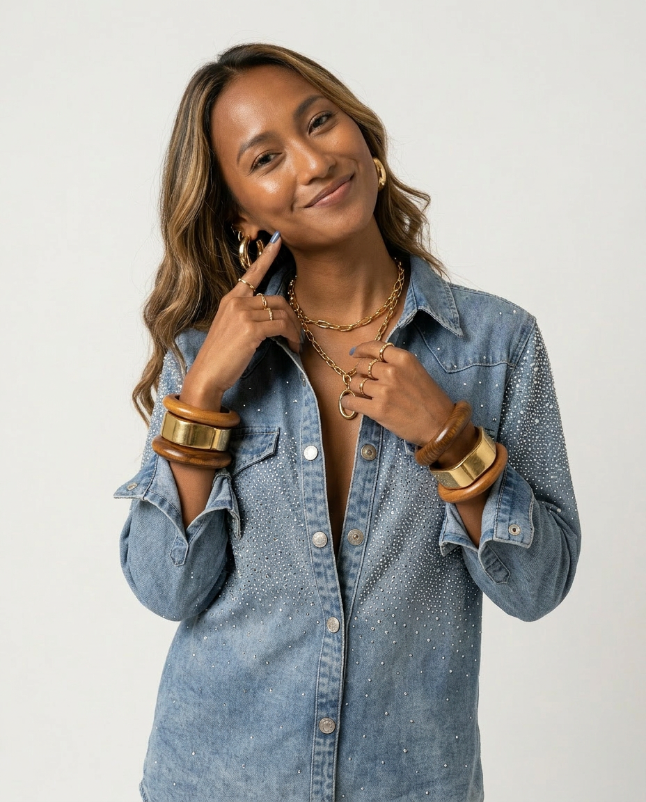 Radiant Rhinestone Denim Shirt