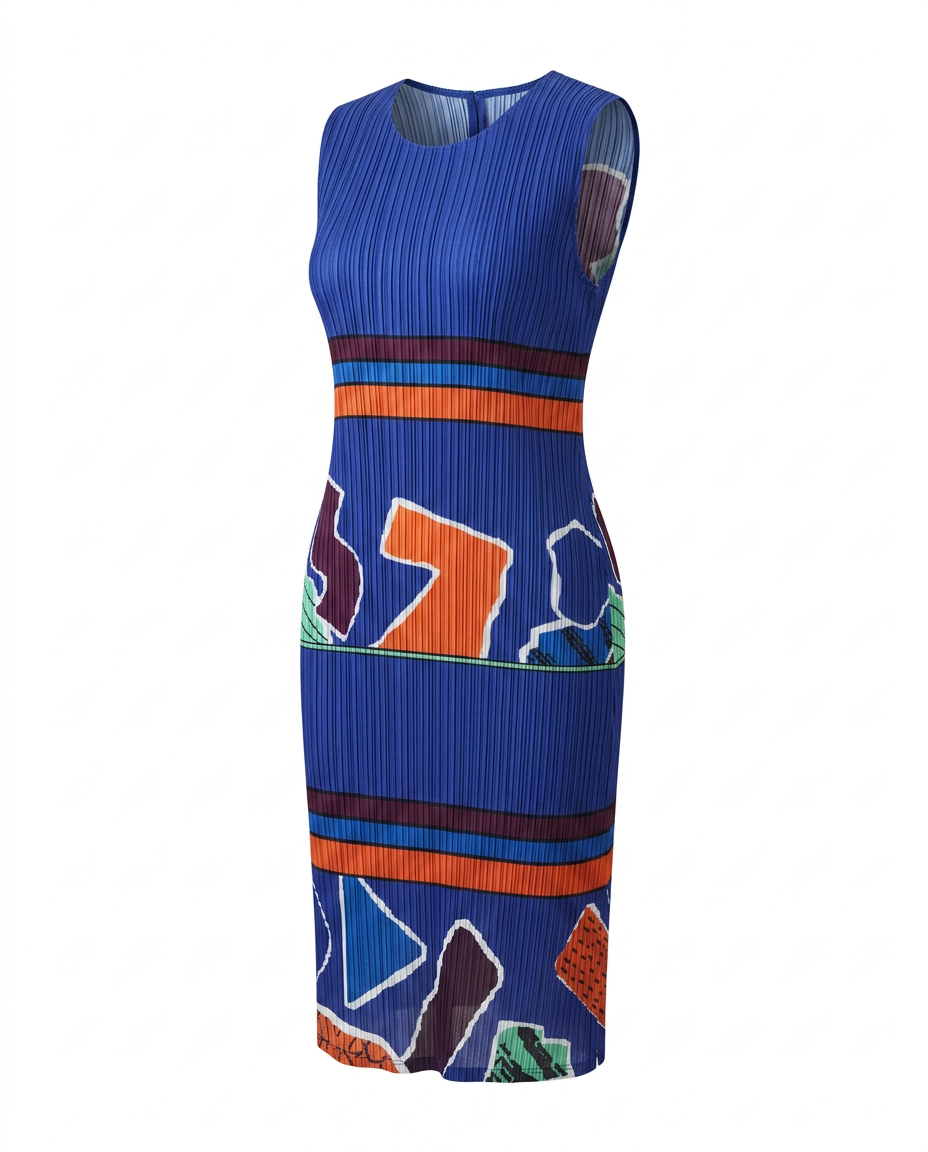 Vibrant Geometric Pleated Midi Dress