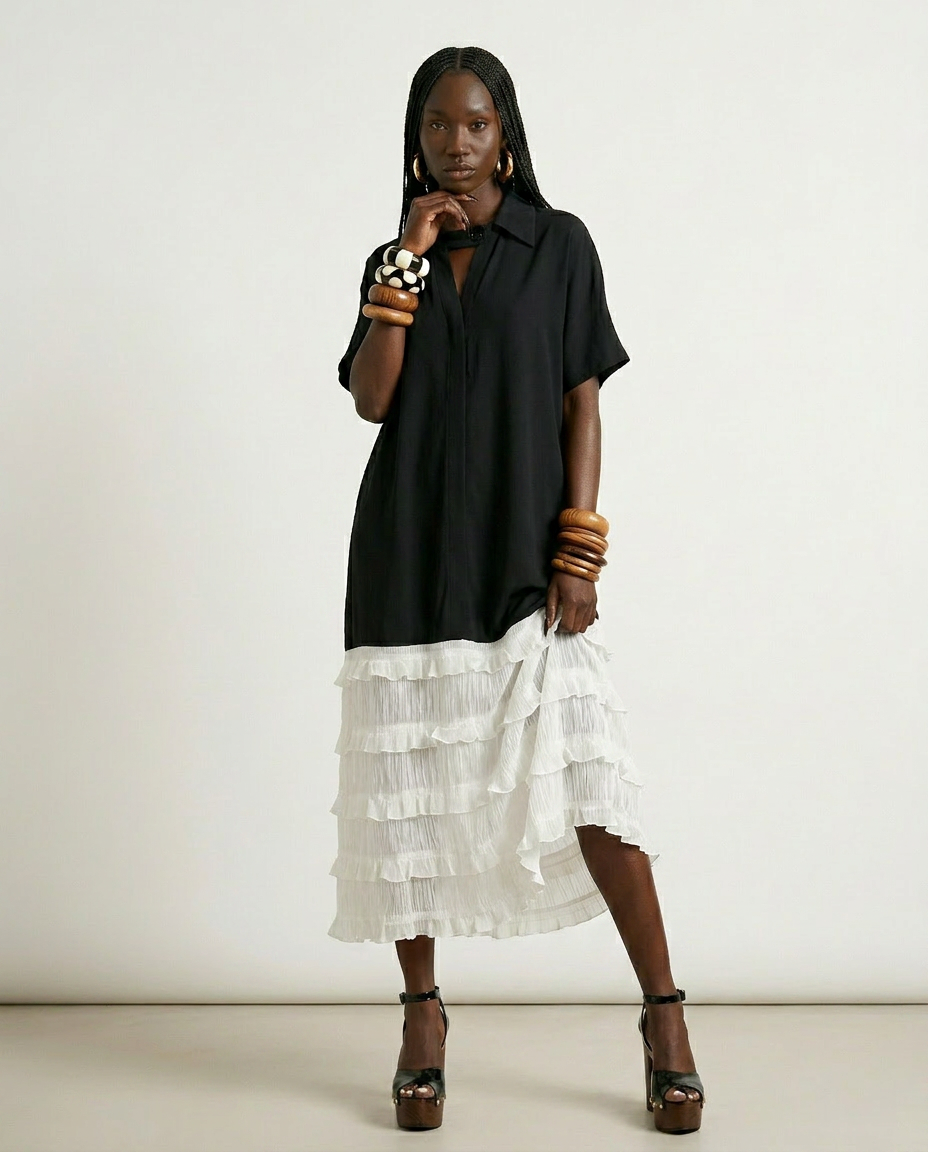 Liberated Tiered Contrast Maxi Dress