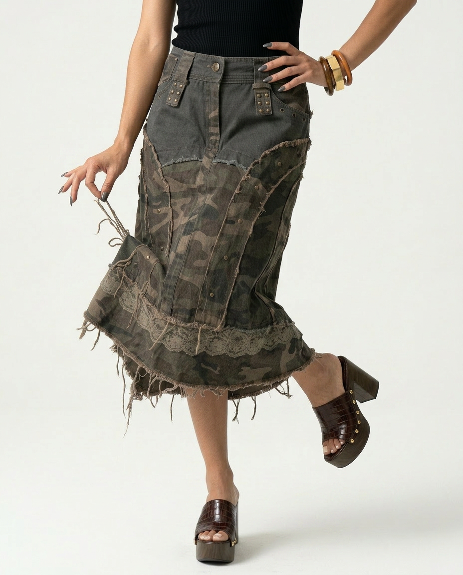 Daring Camouflage Lace Maxi Skirt