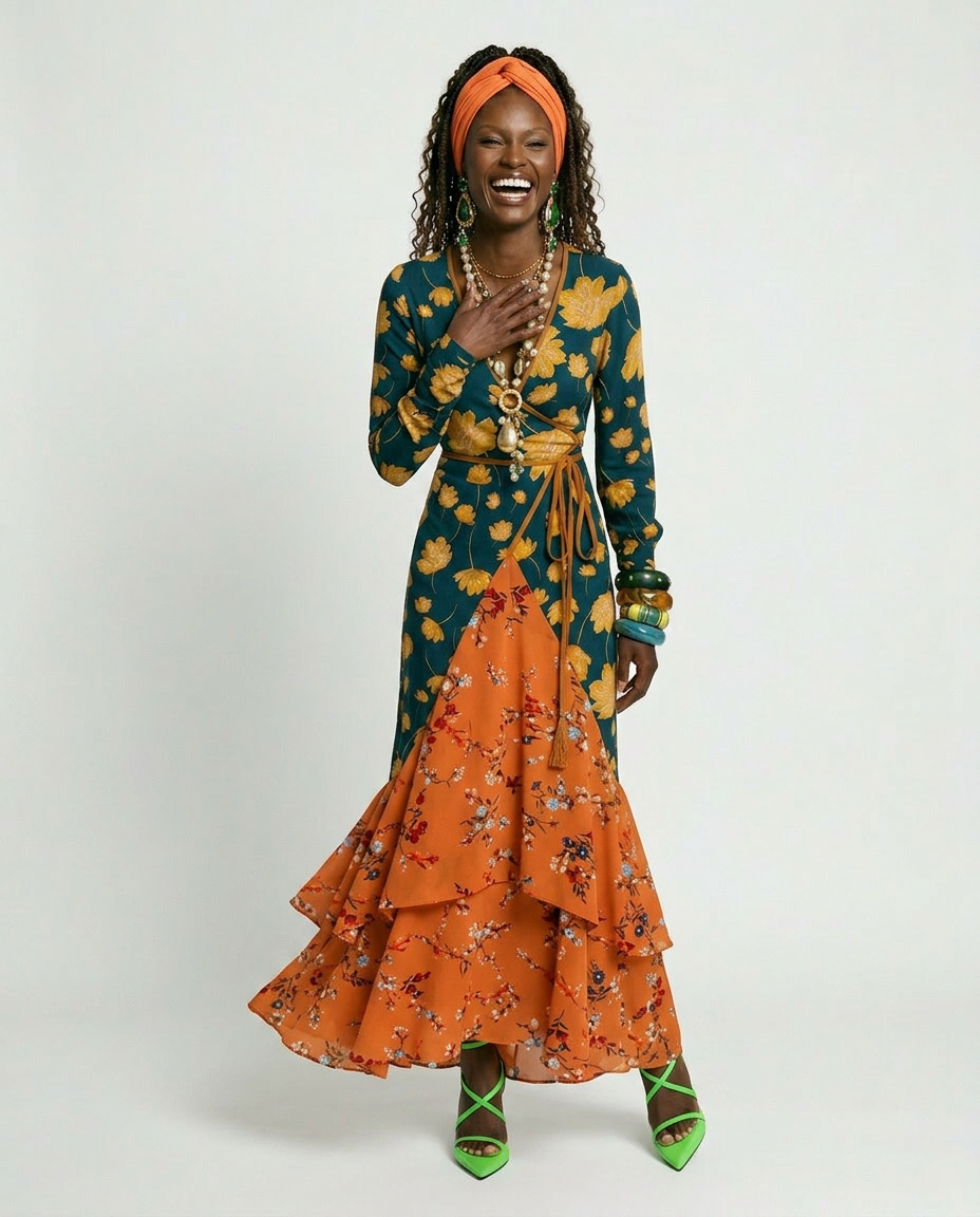 Wanderlust Patchwork Ruffled Maxi Dress
