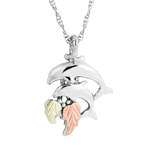 Dolphin II - Sterling Silver Black Hills Gold Pendant.