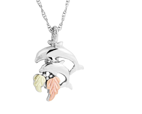Dolphin II - Sterling Silver Black Hills Gold Pendant.