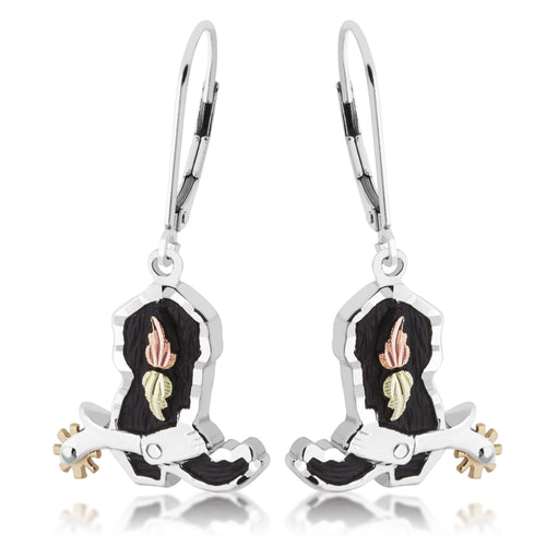 Cowboy Boot - Sterling Silver Black Hills Gold Earrings.