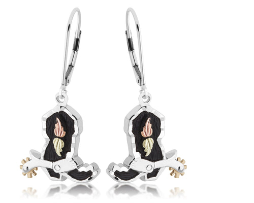 Cowboy Boot - Sterling Silver Black Hills Gold Earrings.