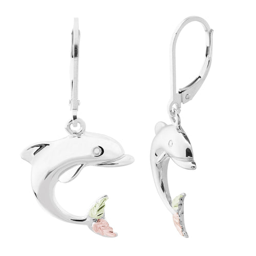 Dolphin - Sterling Silver Black Hills Gold Earrings.