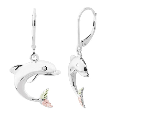 Dolphin - Sterling Silver Black Hills Gold Earrings.