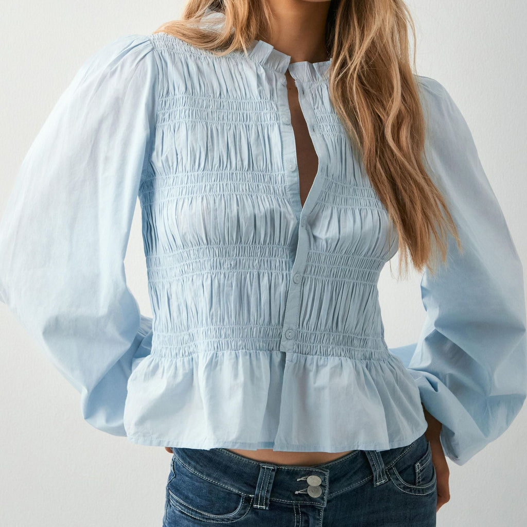 Women's Solid Color Slim Fit Puff Sleeve Cardigan Top