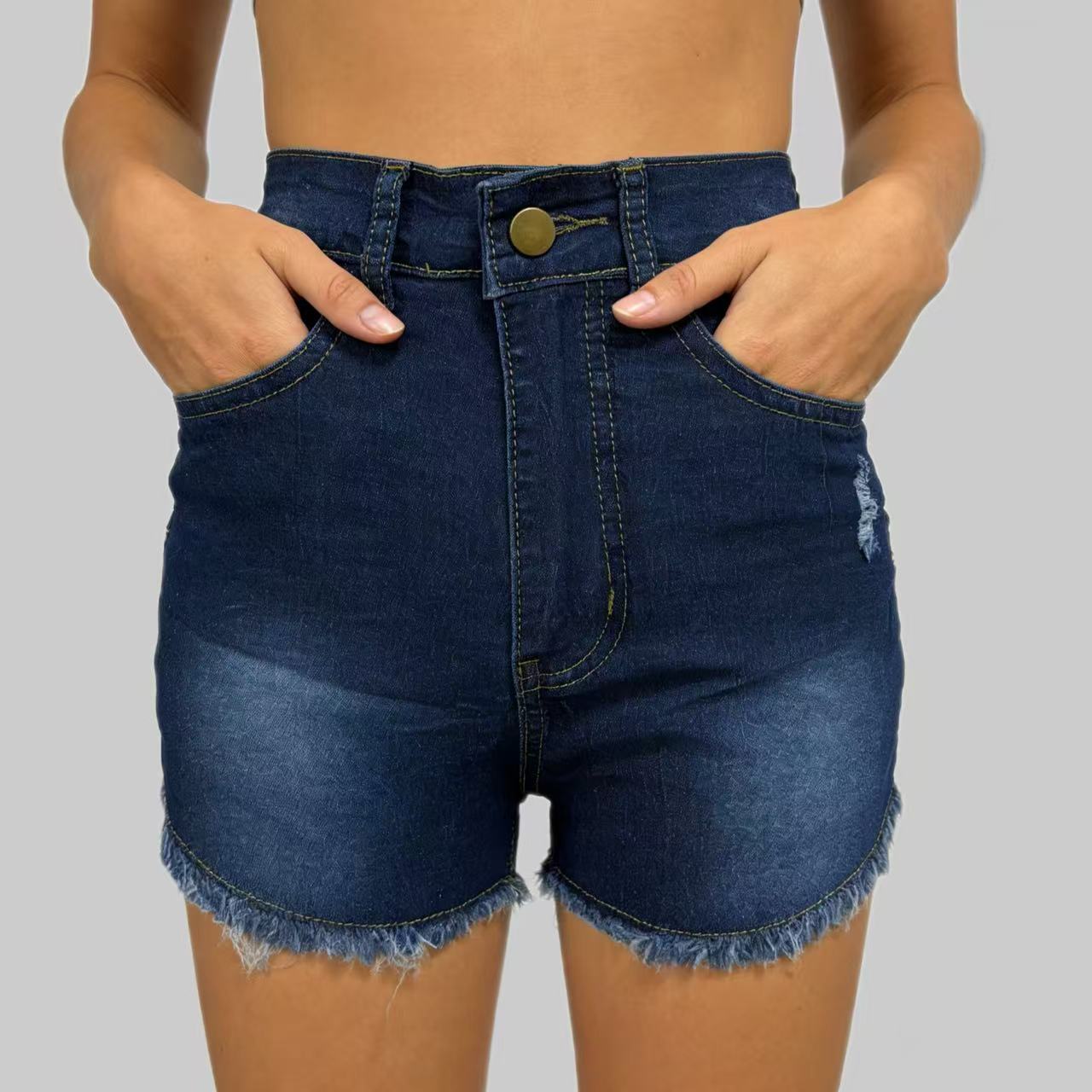 Stretch Slim Fit Ripped Tassel Women Jeans Denim Shorts