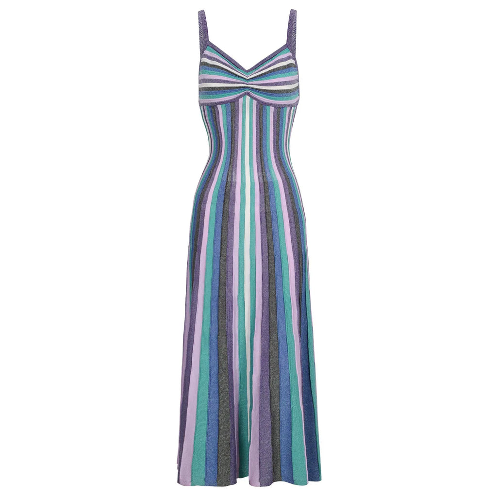 Vibrant Striped Knit Midi Dress