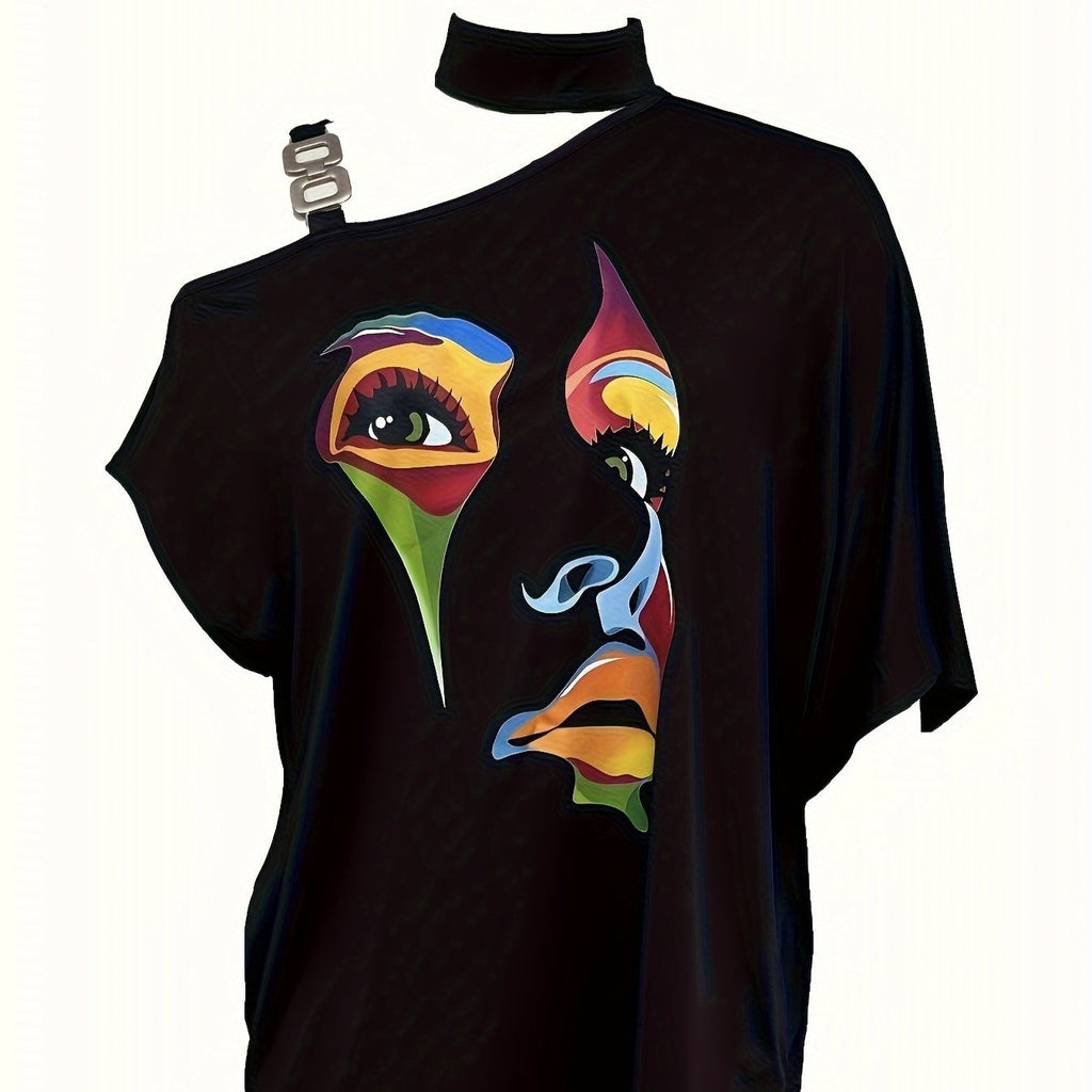 Women’s One-Shoulder Printed T-Shirt