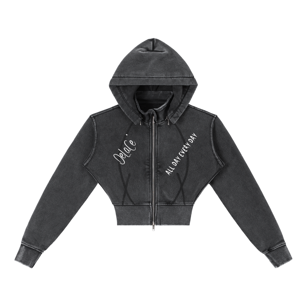 Vintage Washed Cropped Fleece Hoodie