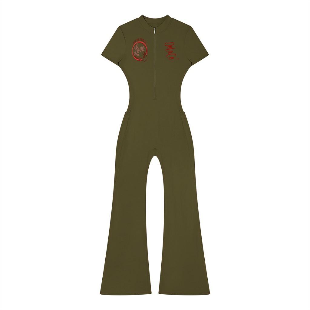 Women’s Tight Flared Leg Quarter-Zip Jumpsuit