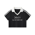 Contrast Collar Striped Cropped Jersey