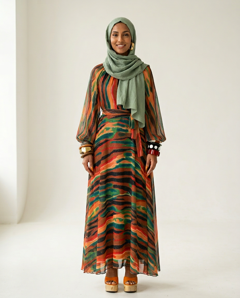 Vibrant Sparkle Printed Kaftan