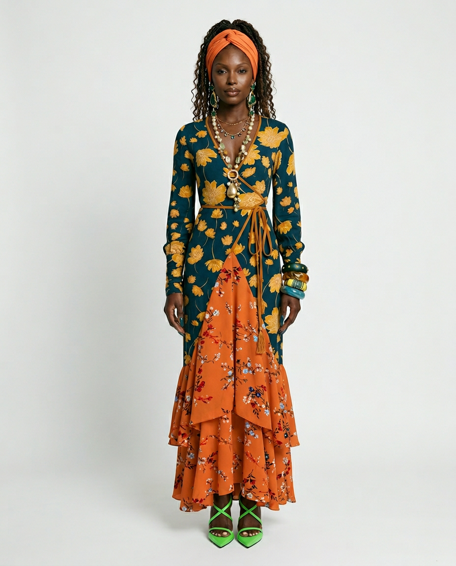Wanderlust Patchwork Ruffled Maxi Dress